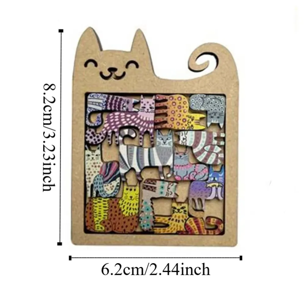 Juego de rompecabezas de madera para gatos, rompecabezas con forma de gato para educación temprana, bloques de construcción, rompecabezas de animales divertido y difícil para niños y niñas