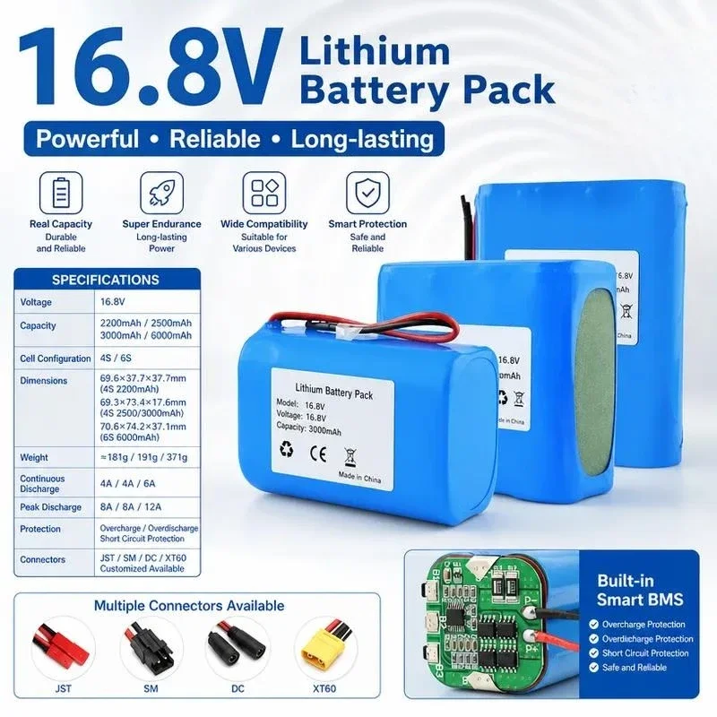 [New] 18650 Battery Pack 14.8V 16.8V for Intelligent Sweeper Household Vacuum Cleaner Accessories Universal Rechargeable