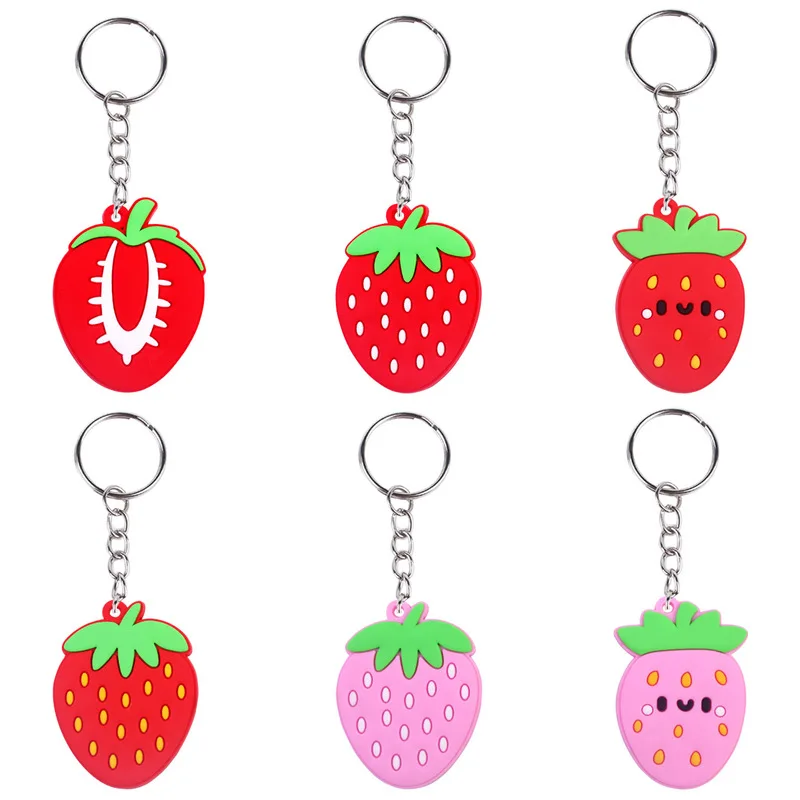 Wholesale Mixed 6 Styles Strawberry Pendant Soft PVC Fruit Bag Charm Kawaii Sweet Berry Hanging Ornament