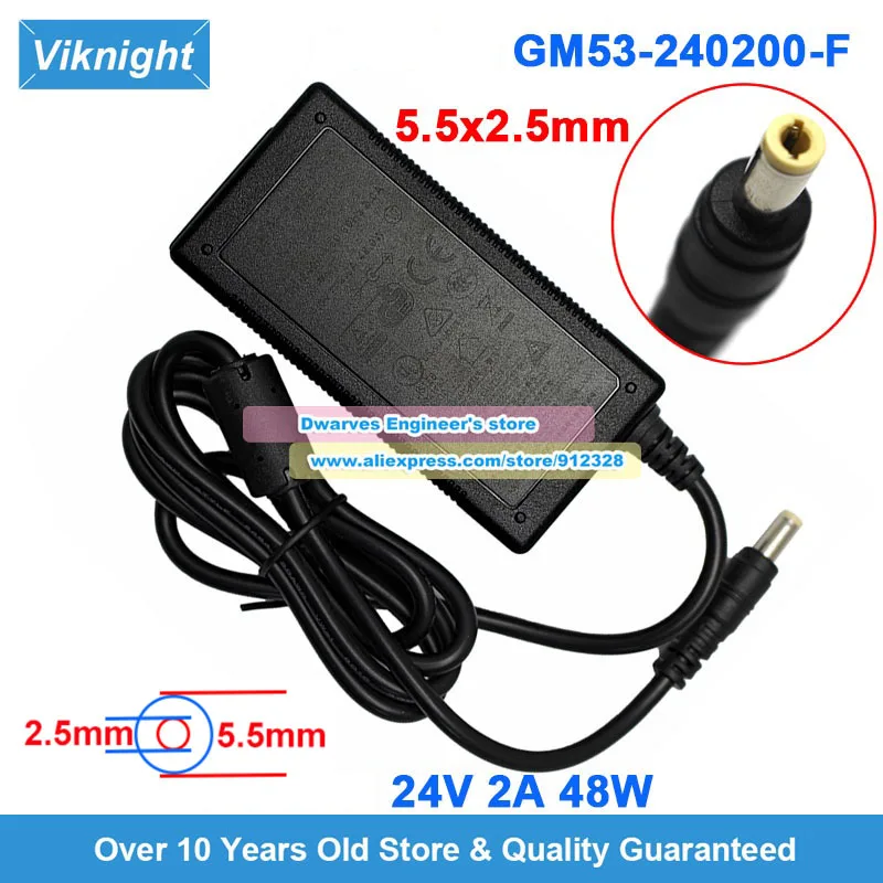 

GM53-240200 AC Adapter 24V 2A Laptop Charger for MUNBYN ITPP966 LABEL PRINTER GVE 48W Power Supply 5.5*2.5mm/2.1mm