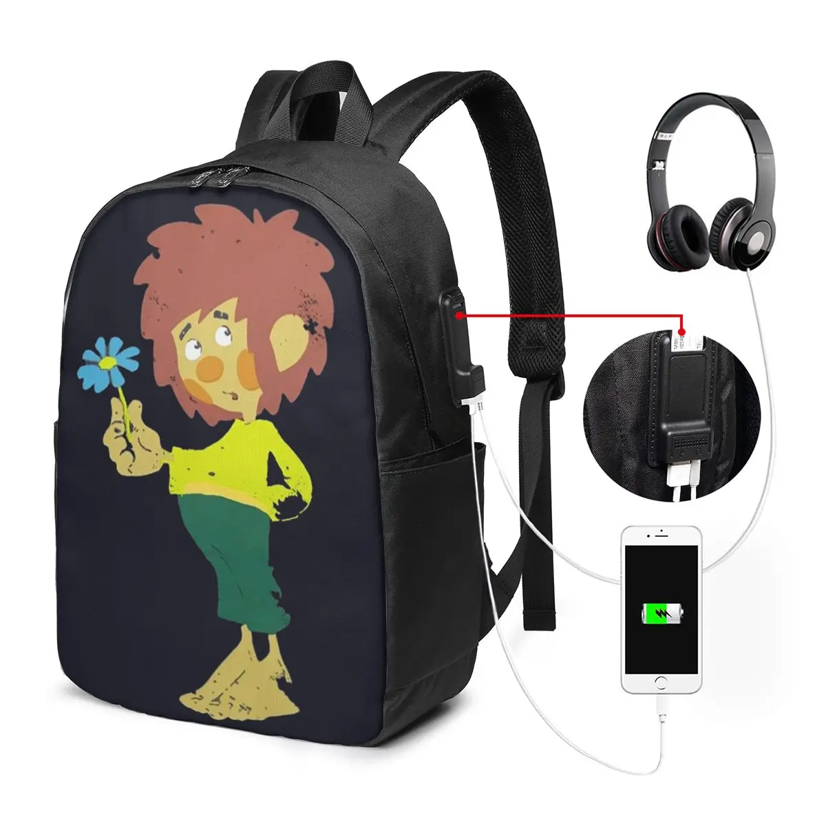 Pumuckl Blume - Figur  Backpack Travel Notebook Bag Computer College Student School Bag Laptop Shoulder Bags for Men Women