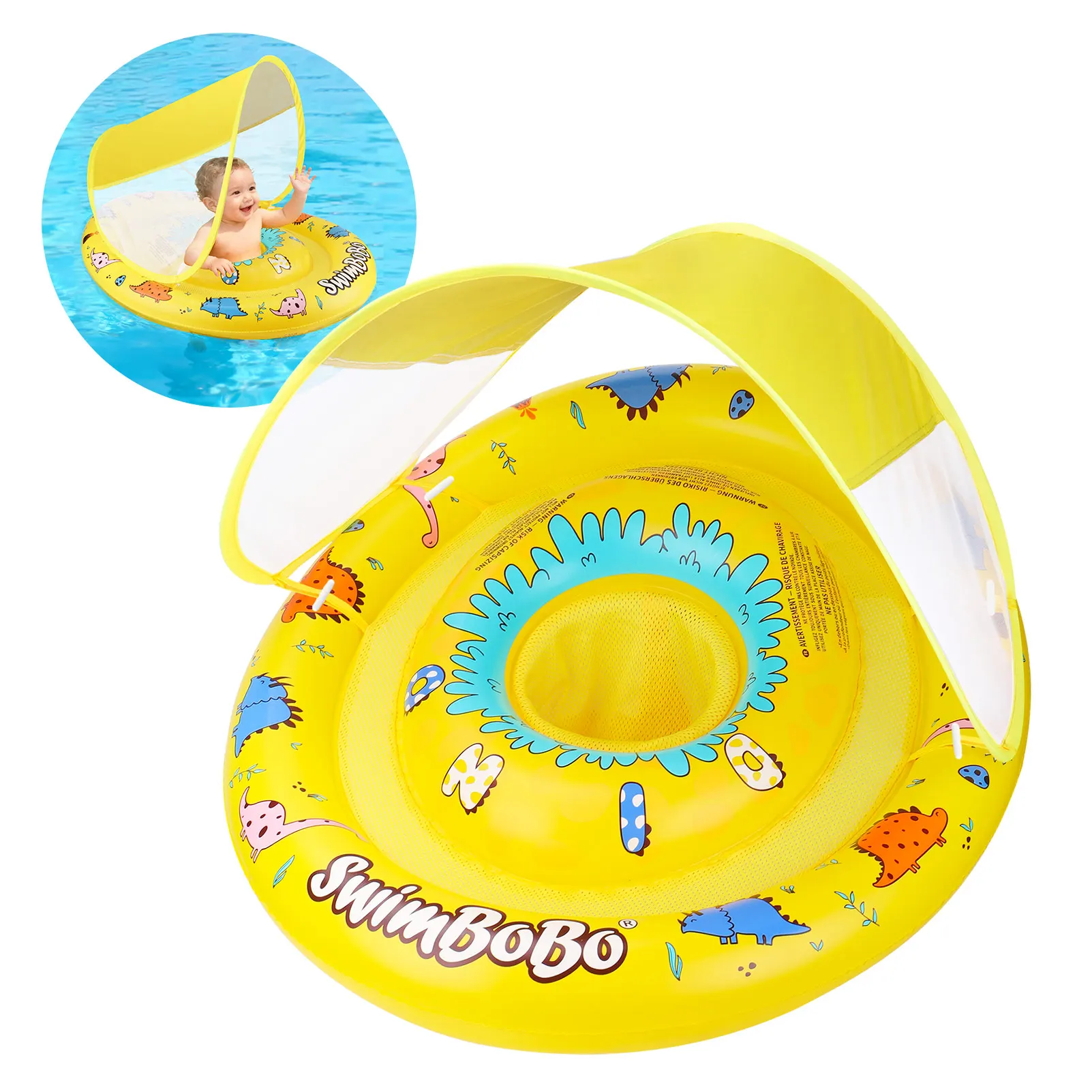 

Надувной круг для плавания Swimbobo желто-розового цвета из качественного ПВХ, детский круг для плавания с сиденьем и навесом для летнего отдыха.