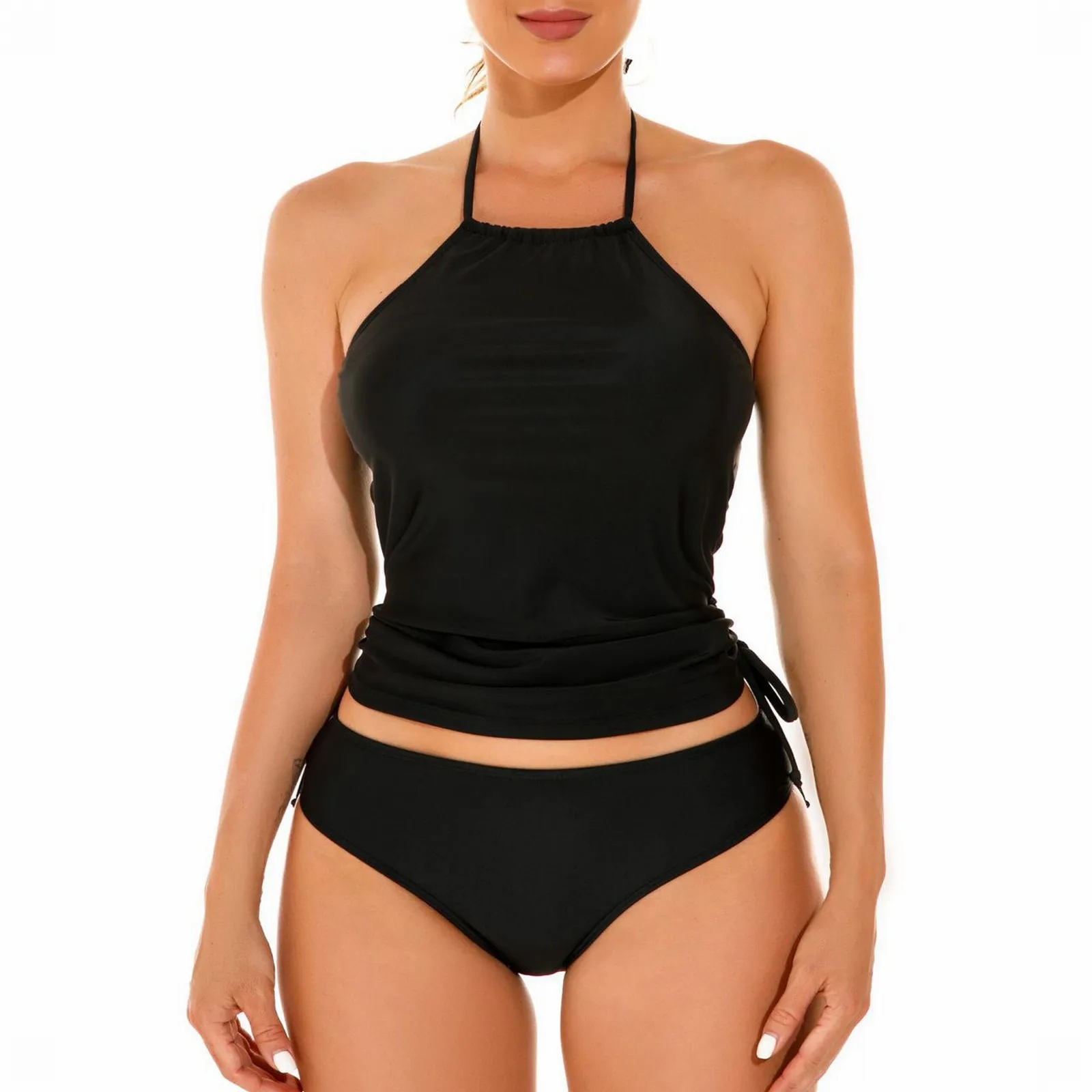 Conjunto de Bikinis con cordones para mujer, traje de baño Bandeau con cuello Halter y espalda descubierta, tankini Vintage, ropa de playa para mujer 2024