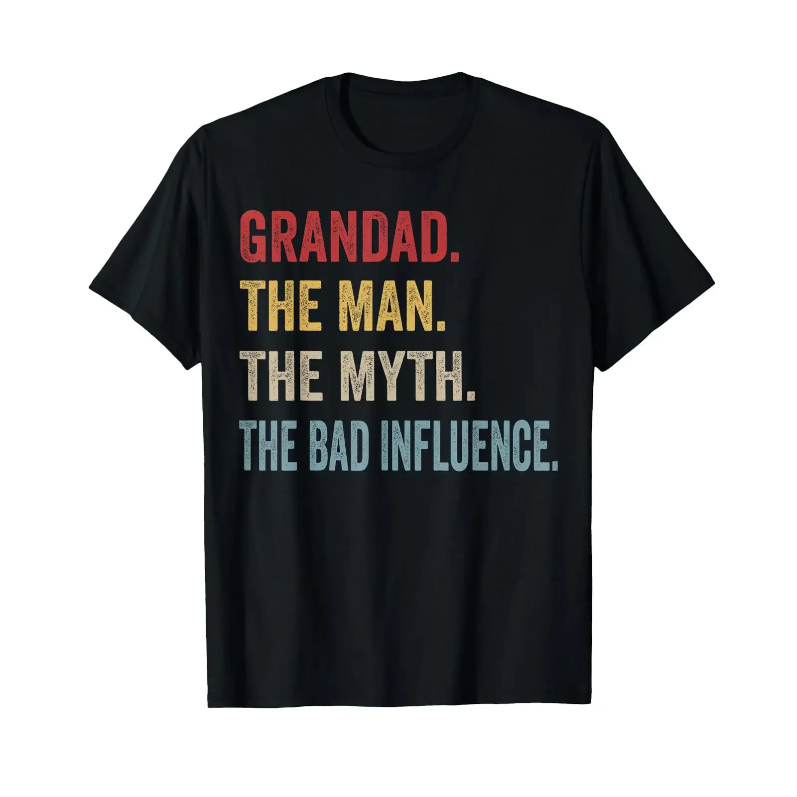 Grandad The Man Myth Bad Influence Funny Father's Day T Shirt vintage Washed Breathable Stretched Top For Everyday Wear Unisex