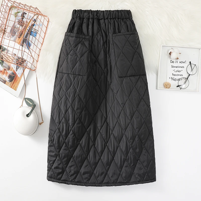 2023 New Casual Down Cotton Skirts Women's Clothing Windproof Autumn Winter Skirts Black bd438