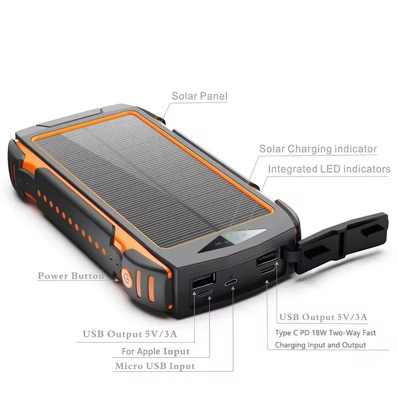 باور بانك يعمل بالطاقة الشمسية بقدرة 20000 مللي أمبير في الساعة شحن لاسلكي PD 18 وات شاحن سريع لهاتف آيفون 17 وسامسونج وهواوي وشاومي باور بانك مع ضوء للتخييم #5