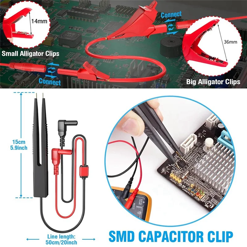 25 PCS Multimeter Test Leads Kit, Test Leads Set Plastic With Replaceable Alligator Clips,Wire Piercing Probes, Alligator Clips