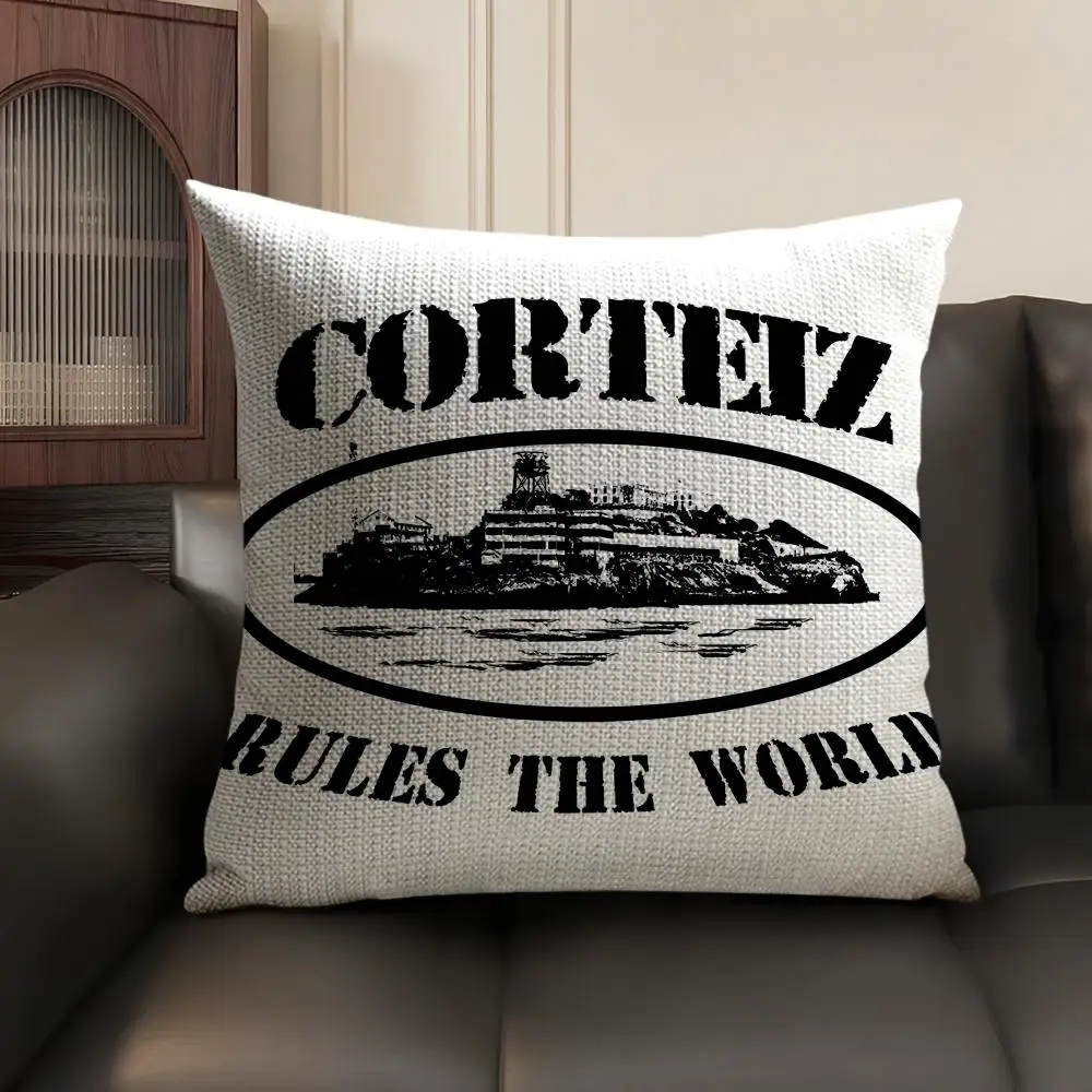 Funda de Cojín Marca C-Corteiz, Lino Natural, Tela Orgánica, Impresión a Doble Cara, Decoración para el Hogar, Funda de Almohada para Regalo