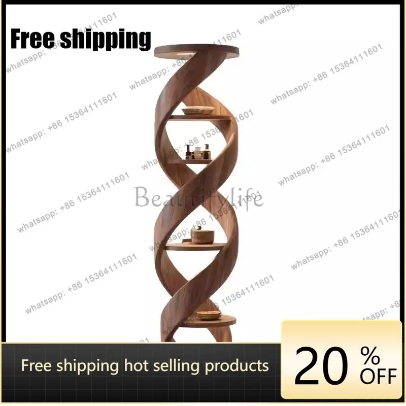 YJ New Chinese North American Black Walnut Solid Wood Living Room Decorative Rack Corner Cabinet Storage Shelf
