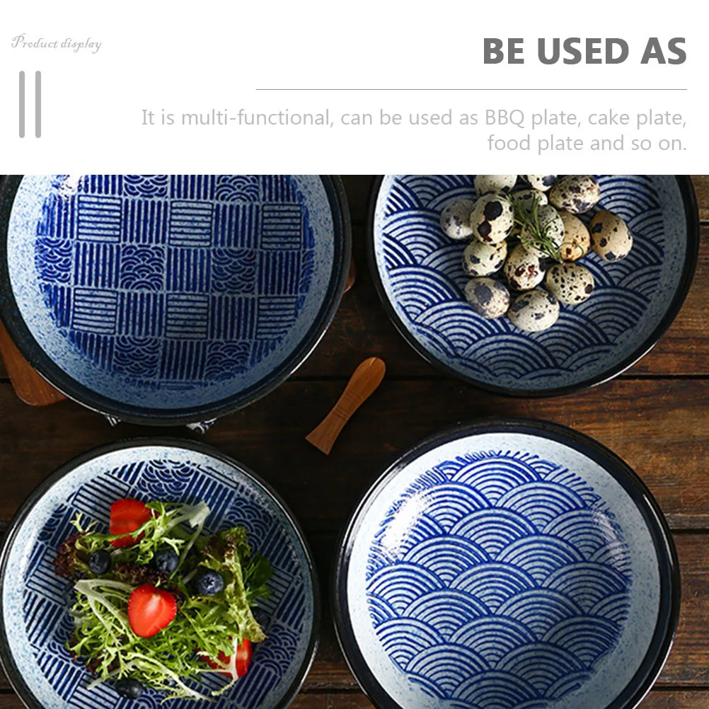 

Vintage Dishes Retro Serving Plates Blue Porcelain Dinner Japanese Ceramic Appetizer