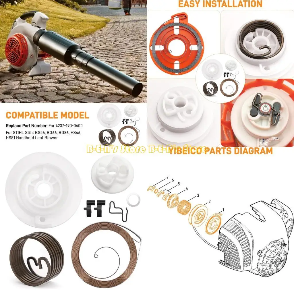 Y1AD Premium Recoil Starter Assembly Repair Compatible for Bg86 Bg86c Bg56 Bg56c Sh86 Sh56 Model Robusts Plastic Steel