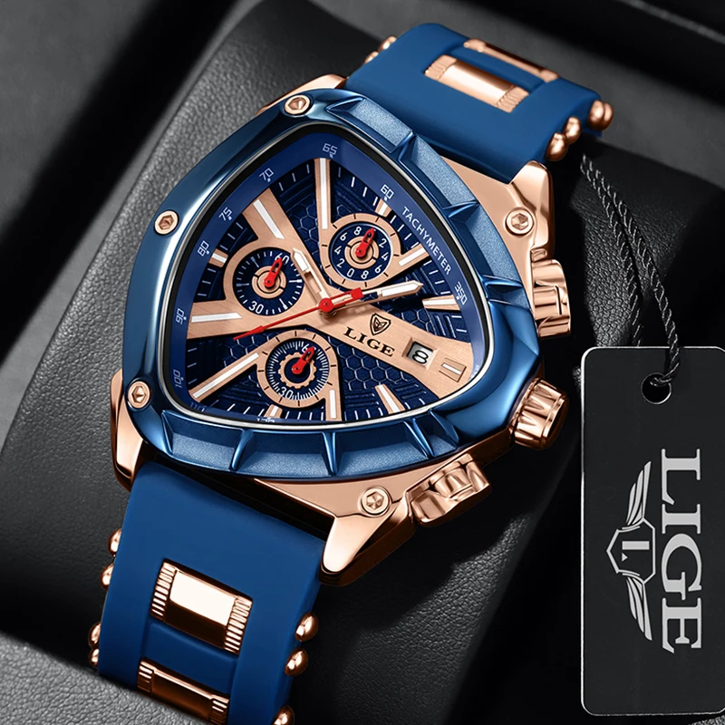

LIGE Outdoor Sports Watch For Men Fashion Military Waterproof Men's Quartz Wristwatch Casual Silicone Irregular Dial Chronograph