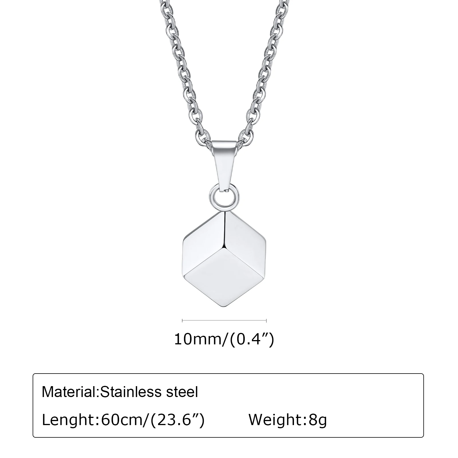 Vnox Fashion 3D kwadratowe naszyjniki z urną dla kobiet mężczyzn, błyszcząca stal nierdzewna minimalistyczna geometryczna kostka wisiorek kołnierz biżuteria — zdjęcie 6