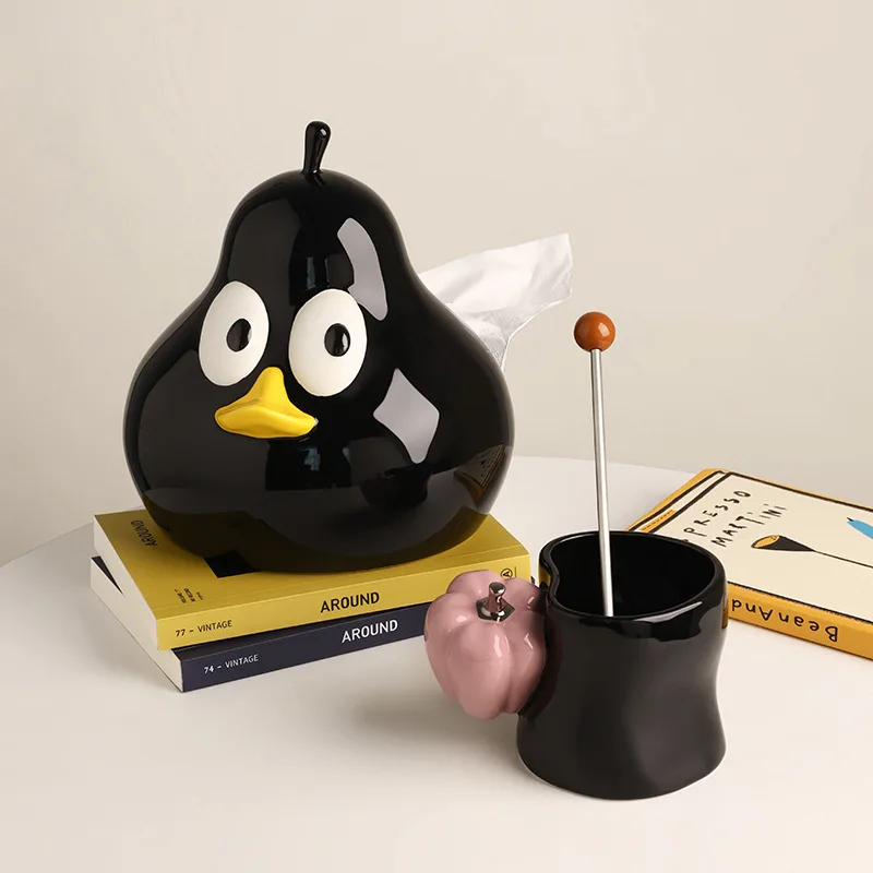 Ceramic tissue box, living room household item, cartoon duck and pear design, bedroom vanity table, home decoration.