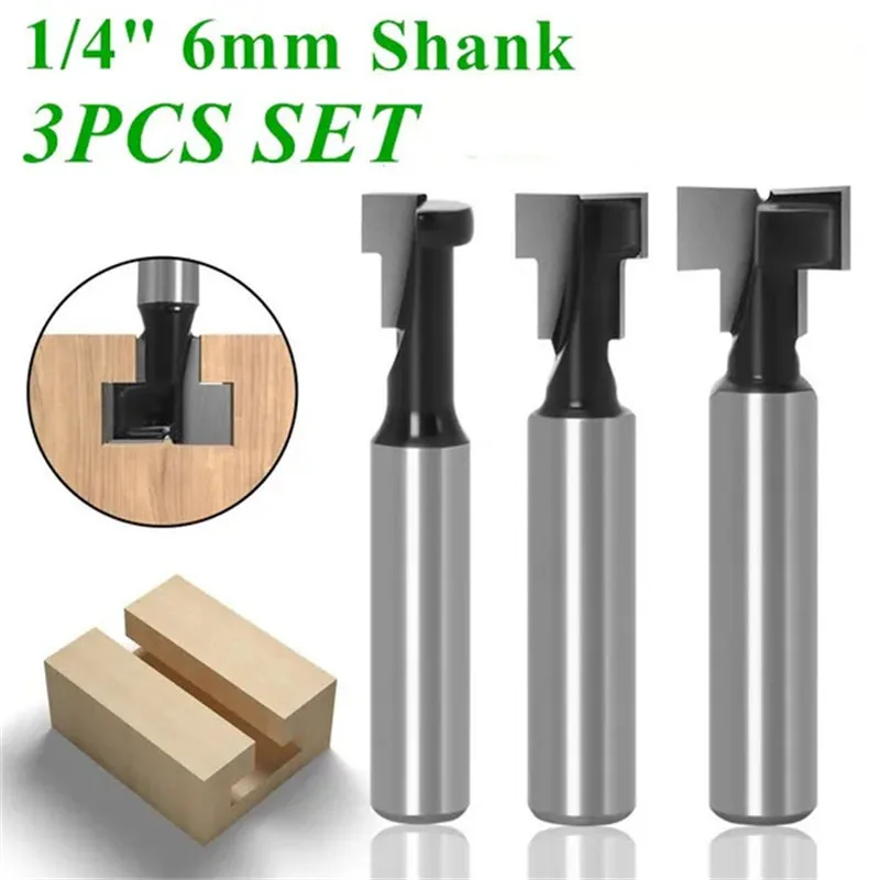 3pcs/Set T-Slot Cutter Router Bit Set 1/4