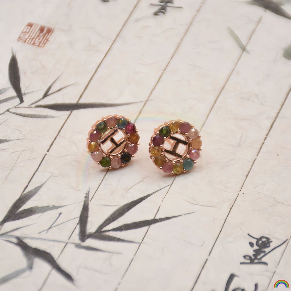 

Natural tourmaline earrings for women, candy color treasure gradient earrings, temperament earrings, Rwbuy brand design