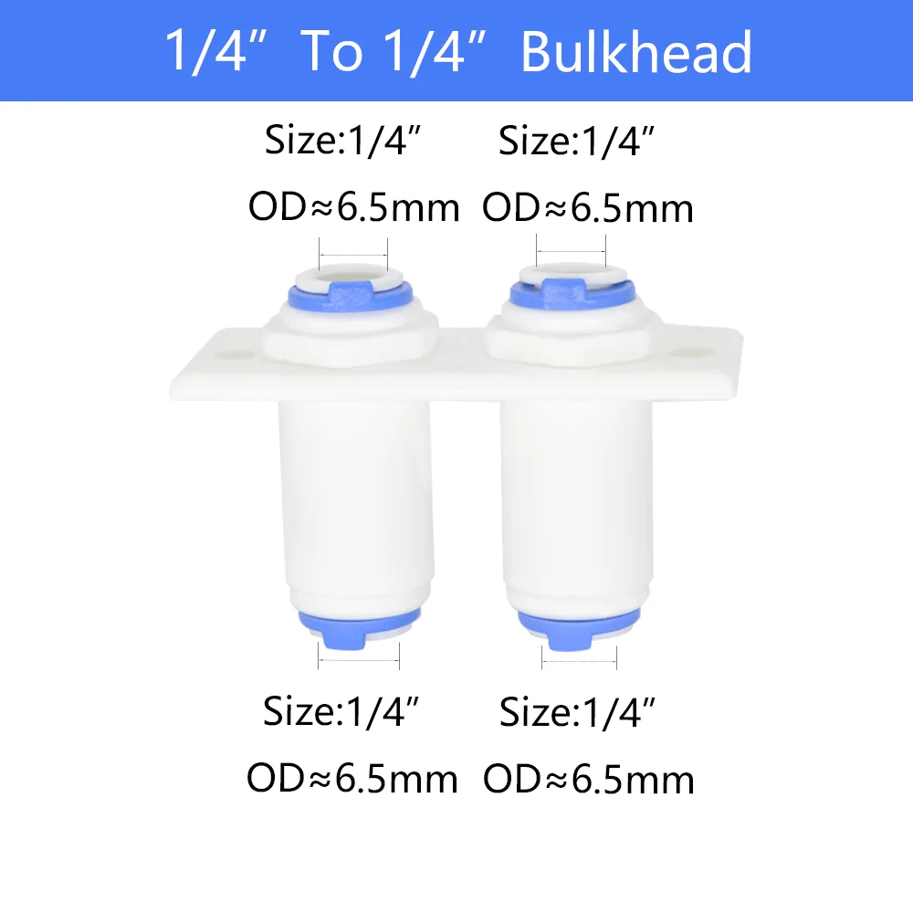 YQBS Sistema de ósmosis inversa Mamparo recto igual 1/4 "3/8" OD Conexión de manguera Acoplamiento RO Conector rápido de plástico de agua