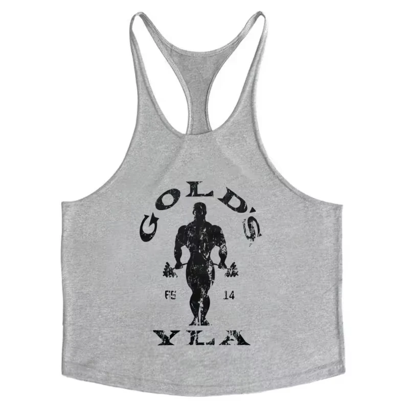 Retro Graphic Stringer Vest Men Classic Fitness Print Y-Back Sleeveless Tank Top Bodybuilding Muscle Highlight Gym Sportswear