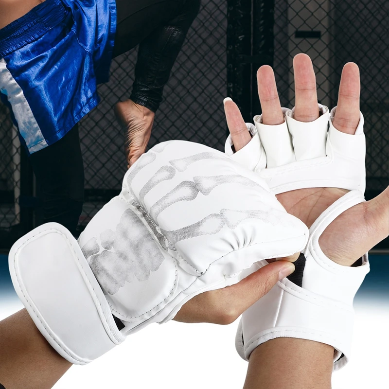 Rękawice walki MMA Taekwondo półpalce męskie skórzane rękawice bokserskie gruba pianka rękawice ochronne treningu uderzania w Guantes