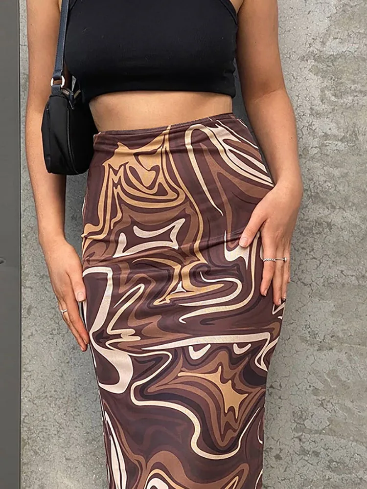 

Bangniweigou Fall/Winter High Waist Fashion Print Taupe Pencil Skirt for Women Slim Elegant Daily Outfit