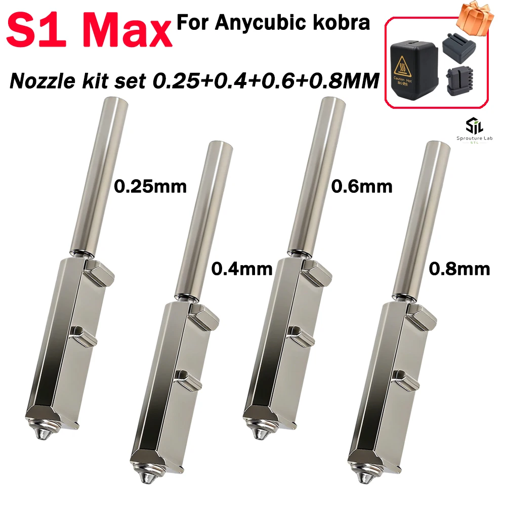 Für Anycubic Kobra S1 Max Düsen-Set 3D-Drucker 0,25/0,4/0,6/0,8mm Ersatzkit mit Düsenreiniger Silikonhülle