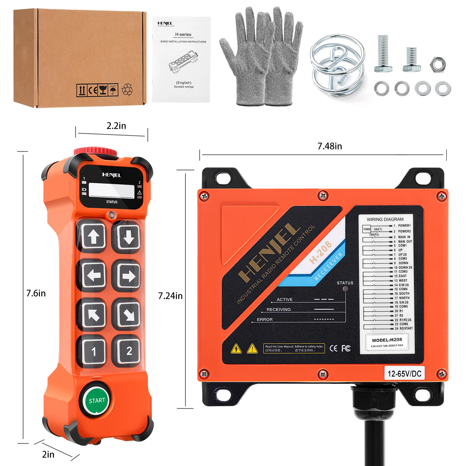 Industrial Wireless Crane Radio Remote Control, 2 Speed, 8 Channel Button