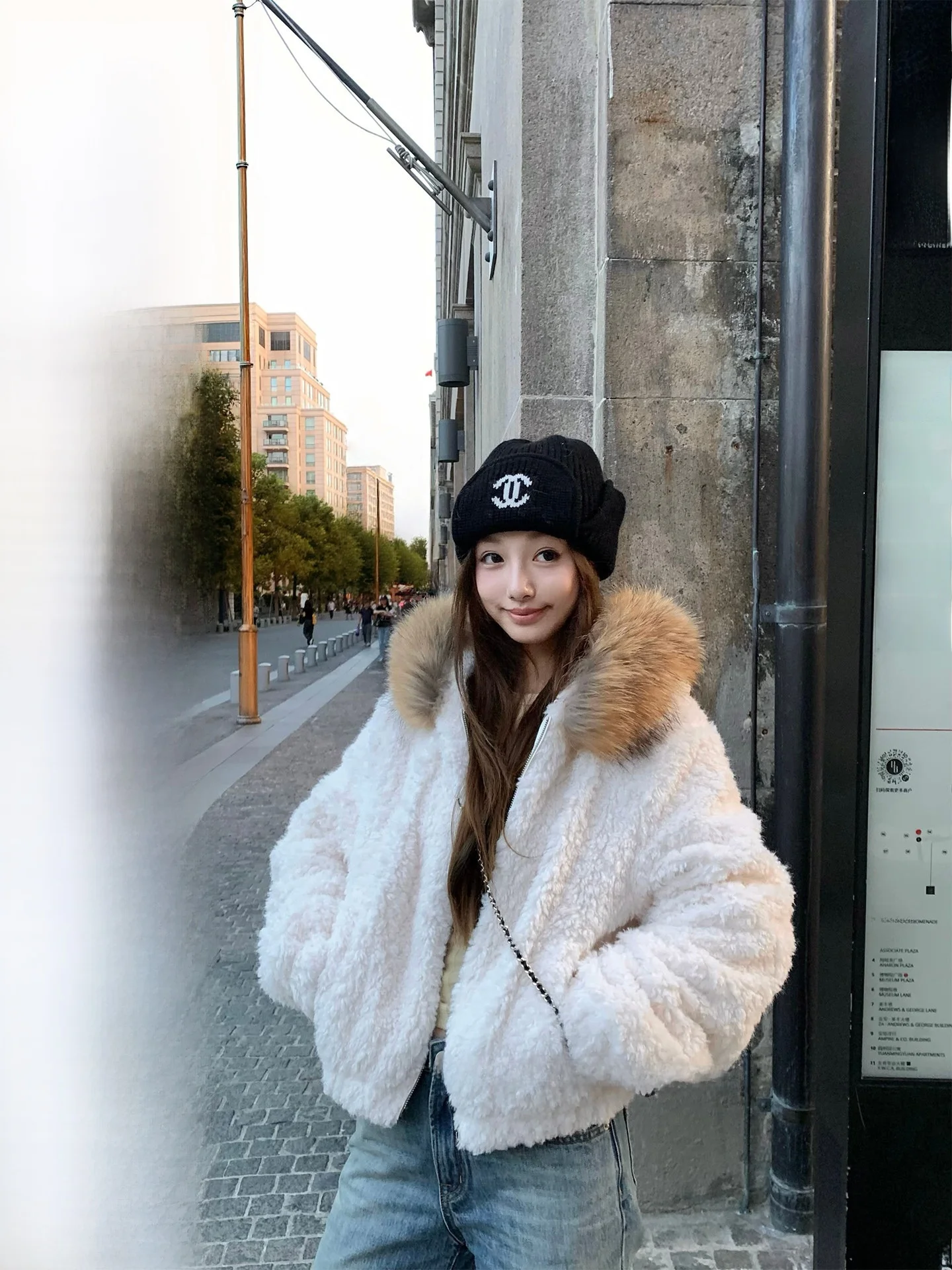 

Thiened Hooded Coat Women's Casual Sle Stand Version Faux Fur Collar Detachable Warmth Polyester Fiber Long Sve Zipper