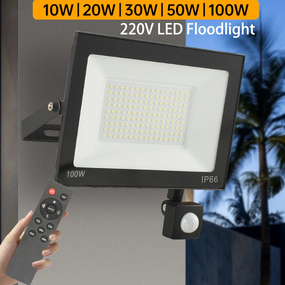

SMD2835 Светодиодный прожектор PIR-датчик 10 Вт/20 Вт/30 Вт/50 Вт/100 Вт IP66 Водонепроницаемый наружный настенный светильник AC220V 6000K Рефлекторный прожектор