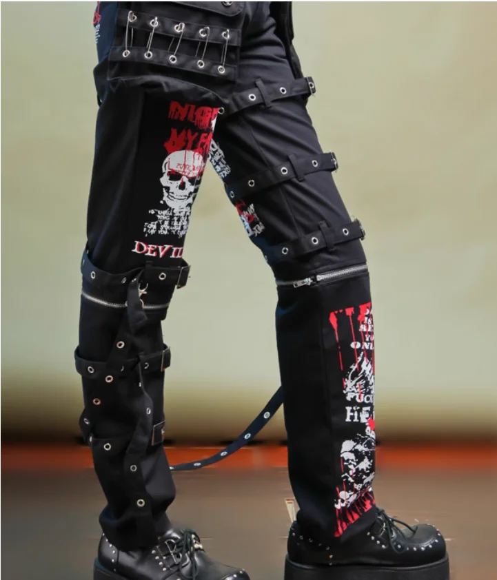 

Men's Gothic Punk Pants Non mainstream Print Graffiti Skull Head Straight Leg Personalization