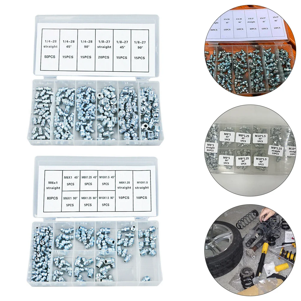 260 Pcs Hydraulic Grease Nipple Assortment Kit Replacement Fitting Mouth Nipples Nozzles Galvanized