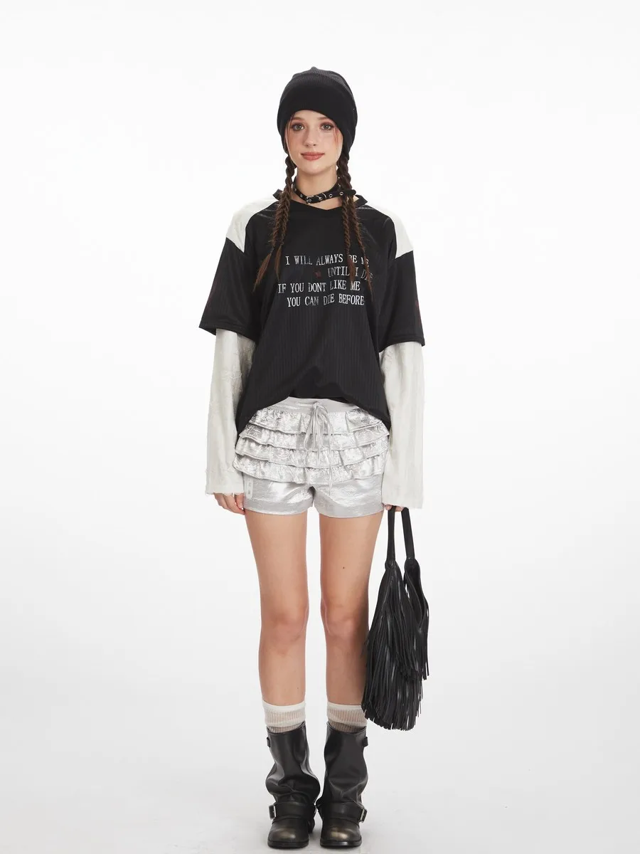 Loose Patchwork Ripped Frayed Distressed Long Sleeve Winter Fall Gothic Streetwear Grunge Tees Tops Tshirts for Women Girls