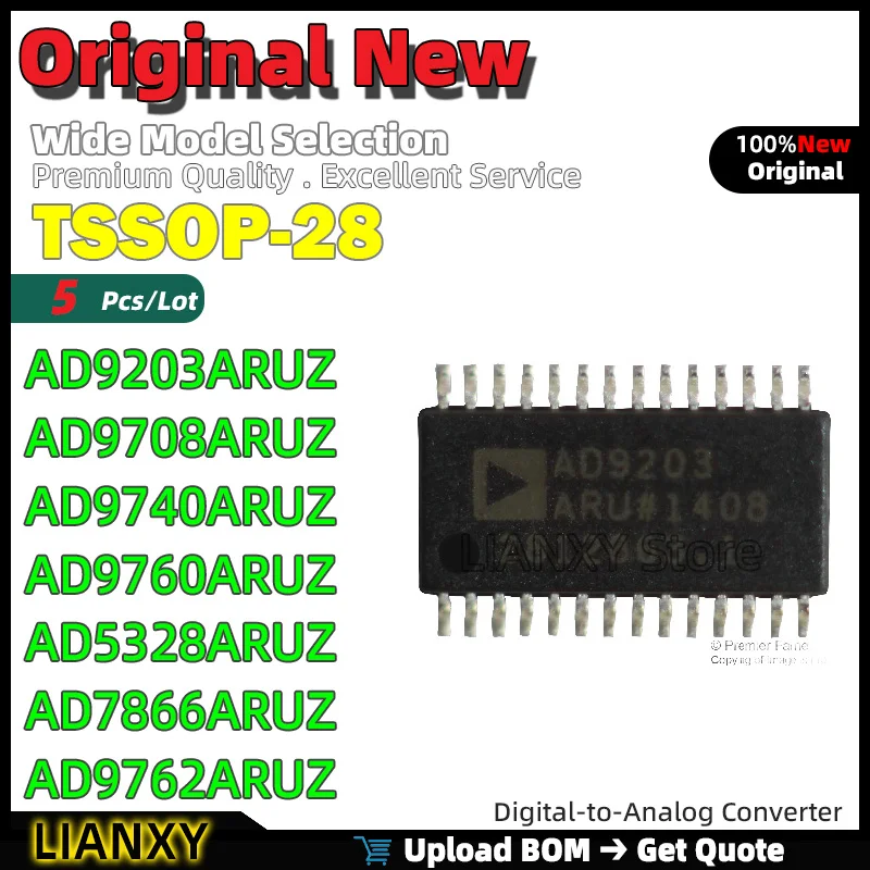 

5pcs TSSOP-28 AD9203ARUZ AD9708ARUZ AD9740ARUZ AD9760ARUZ AD5328ARUZ AD7866ARUZ AD9762ARUZ Digital-to-Analog Converter Brand New