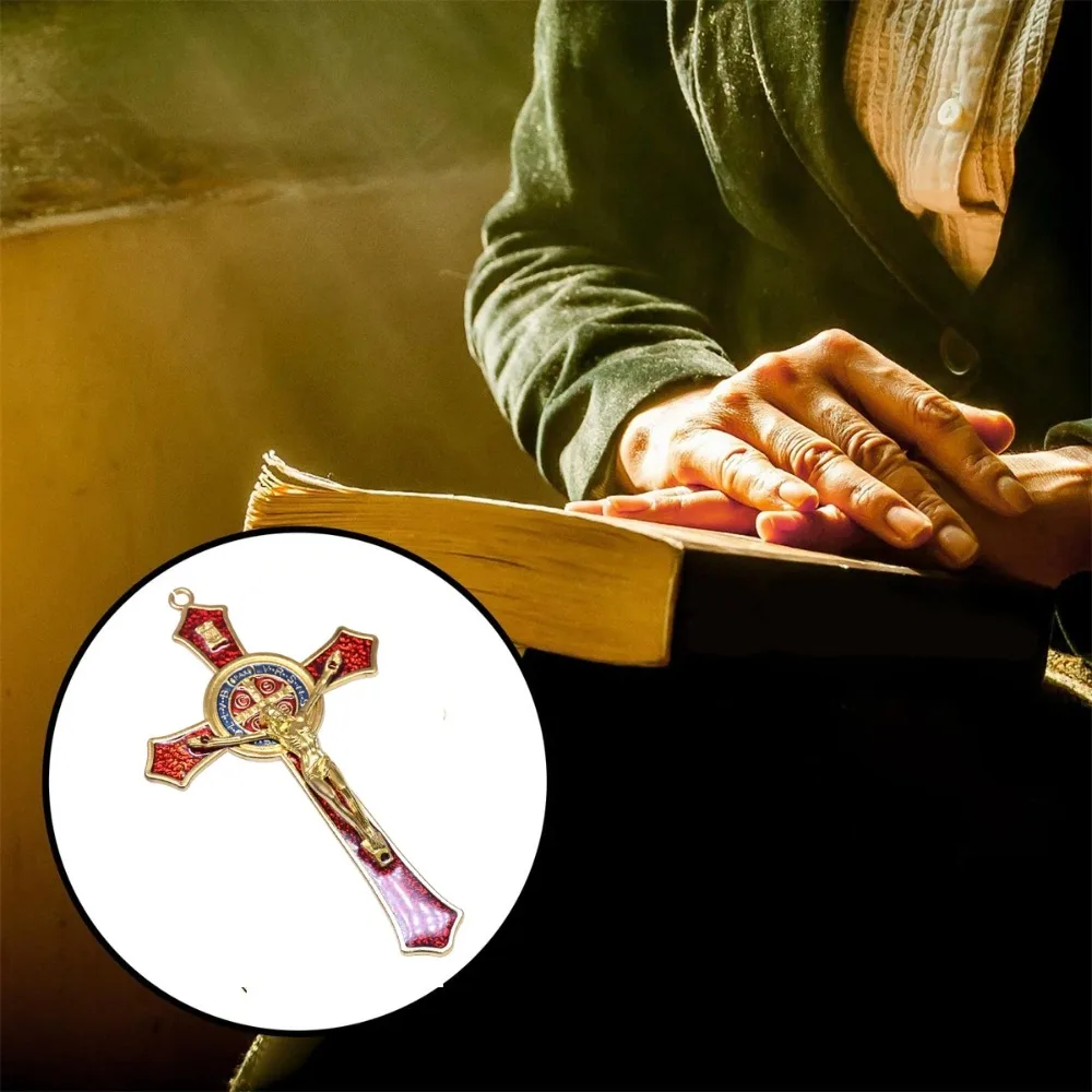 Catholic Saint Crucifix Pendant Prayer Religious Charm Catholic Jesus Cross Alloy Medal Christ Handmade Necklace Church