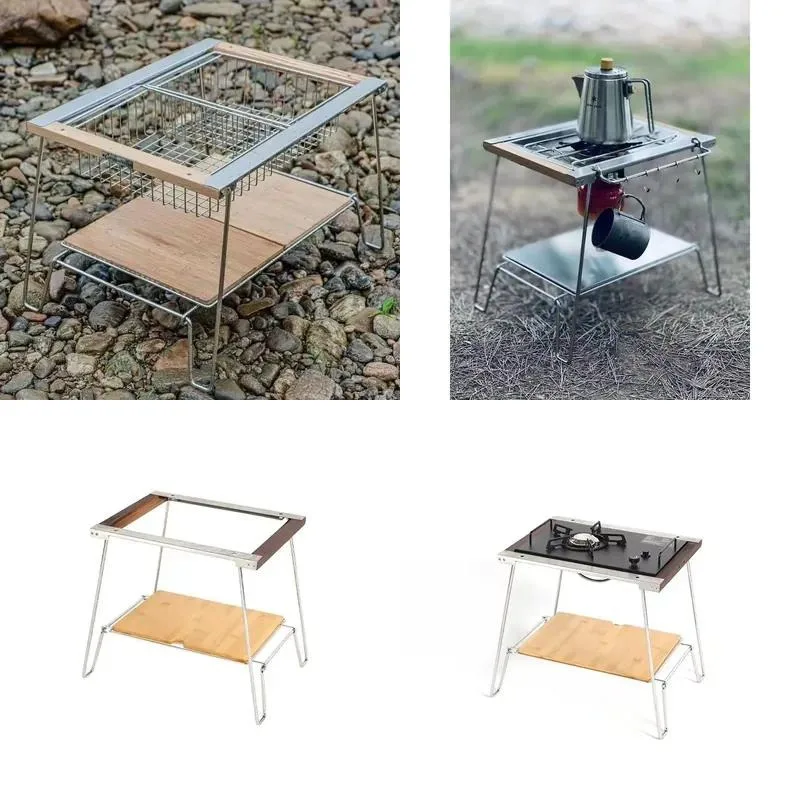 Outdoor Stainless Steel Folding Table Set for Hiking Camping Picnic Dining Modern Multifunctional Furniture Kitchen Tools