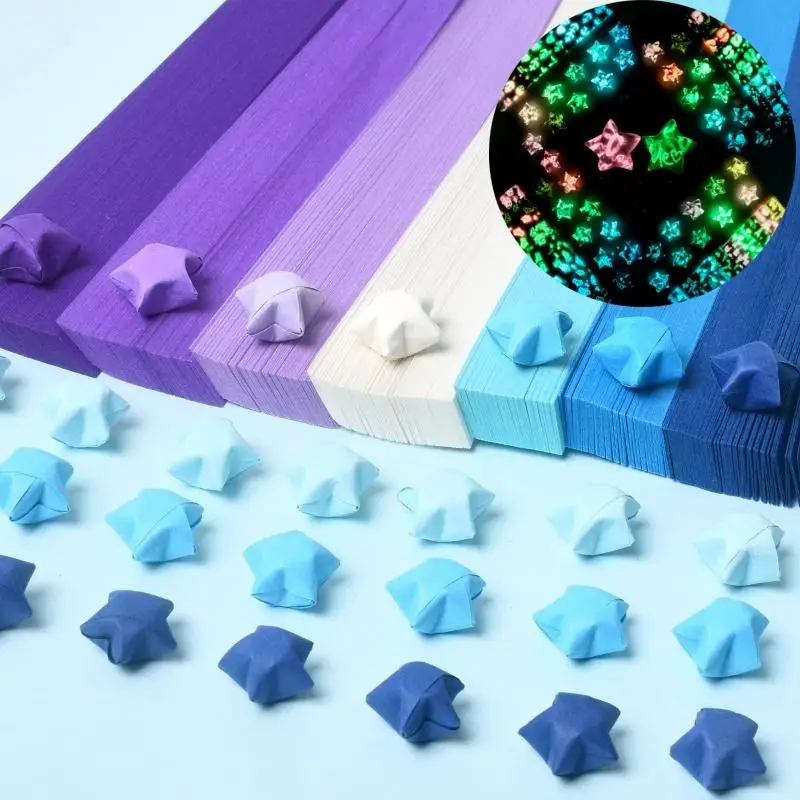 [YU]210/540Pcs Lucky Wish Star Decoration Origami Lucky Star Ribbons Colors Strips Paper Folding Kit Wishing Star For Kids