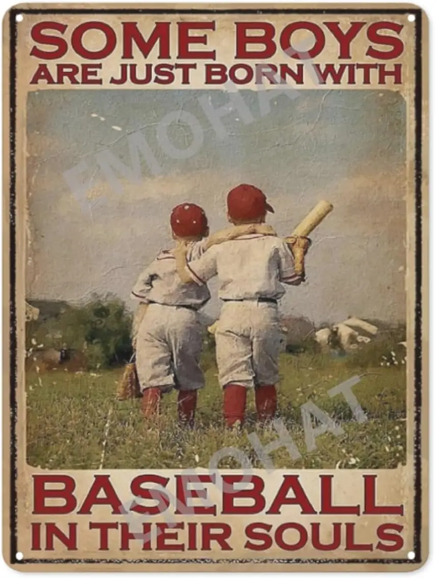 Baseball Metal Tin Sign Teenager Back View Signs Some Boys are Born with Baseball in Their Souls Retro Decor Poster Chic Vintage