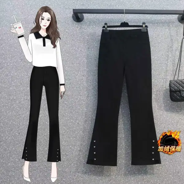 Pantalon évasé noir pour femmes, Style coréen, huit neuf Points, petit pantalon élastique noir, vêtements d'extérieur amincissants, TT1106, printemps été