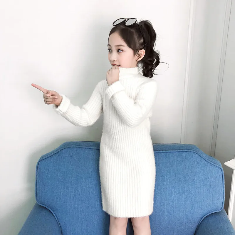 5 Colors Knitted Sweater Dress For Girls 2022 New Fashion Korean Long Style Sweater Spring Autumn Winter Wool Children Clothing