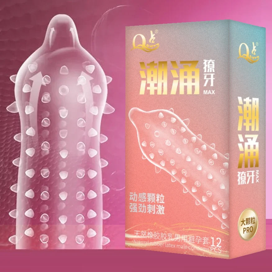 9D Particles Condoms 12PCS Vaginal Stimulation Penis Sleeves For Adult Sex Toys Spike Dotted Condom Wedding Night Sex Products