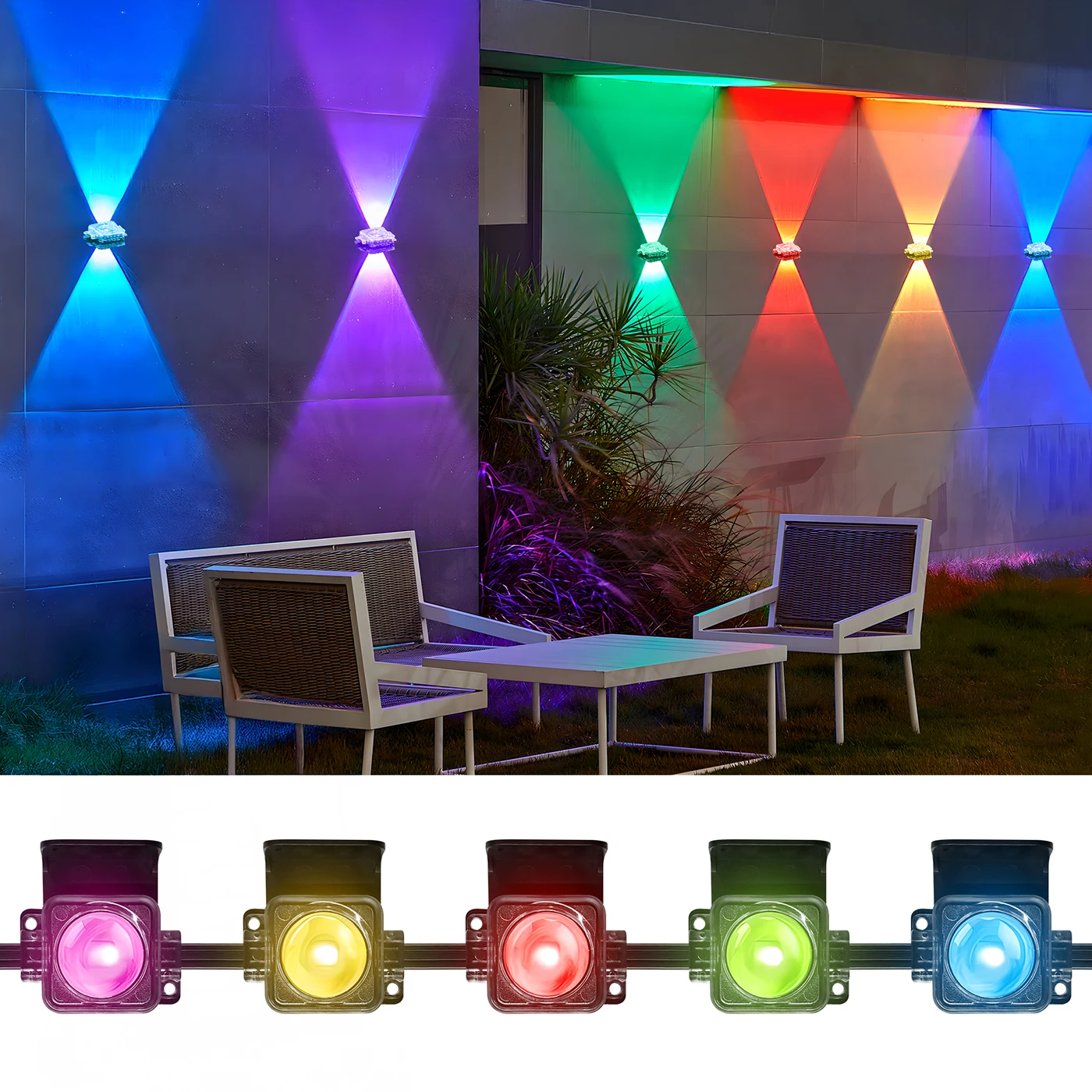 Outdoor Permanent Light LED Fence Light Upper and lower bilateral lighting 72 RGBCW  LED luces de alero inteligentes