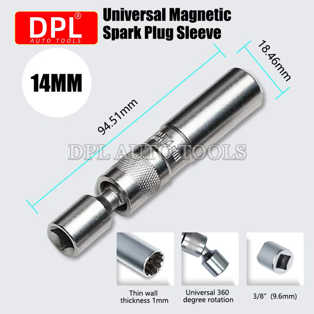 14mm/16mm Magnetic Spark Plug Socket Wrench 12 Angle Repair and Removal Tool Thin Wall 3/8 Inch Auto Repair Tool