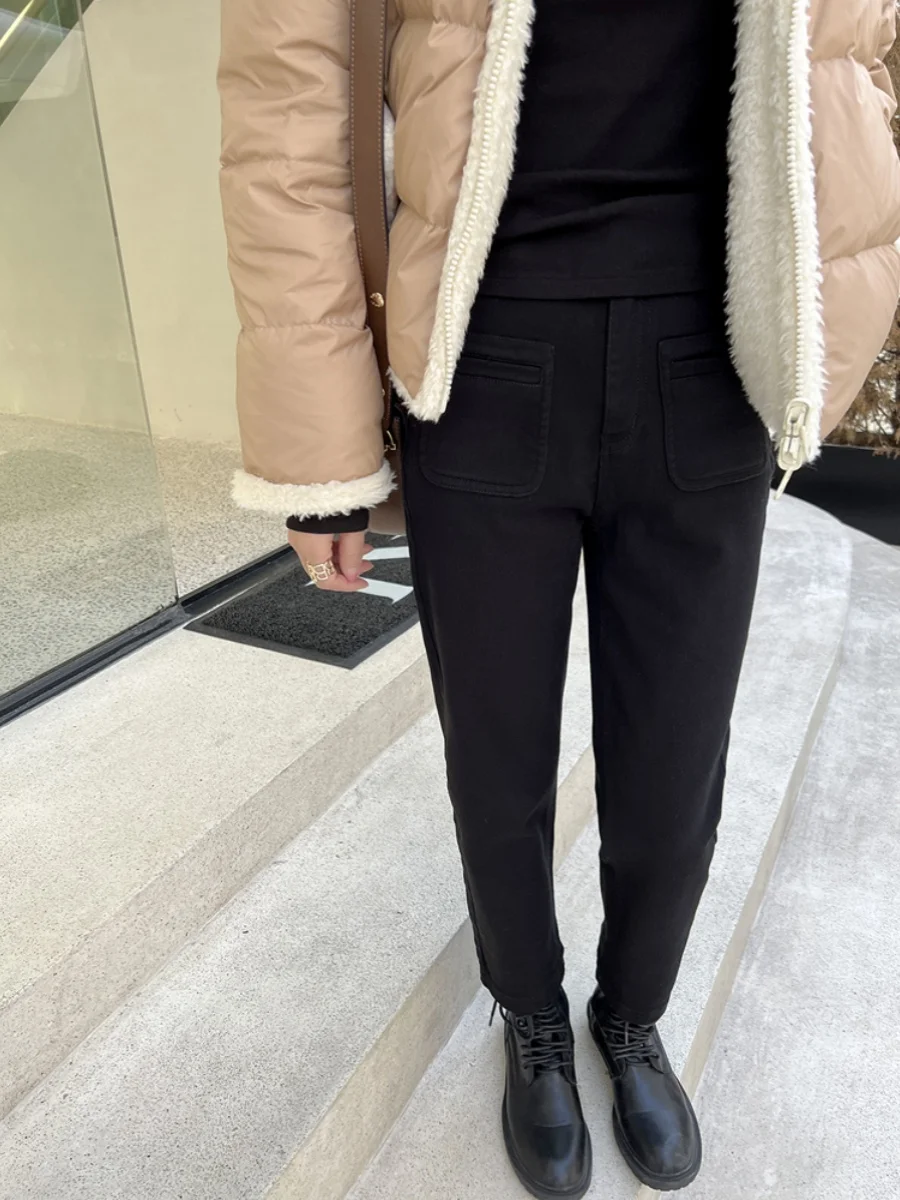 

Женские зимние джинсы Zhang ei из утепленного денима, прямые, с высокой талией, на флисовой подкладке, практичные...