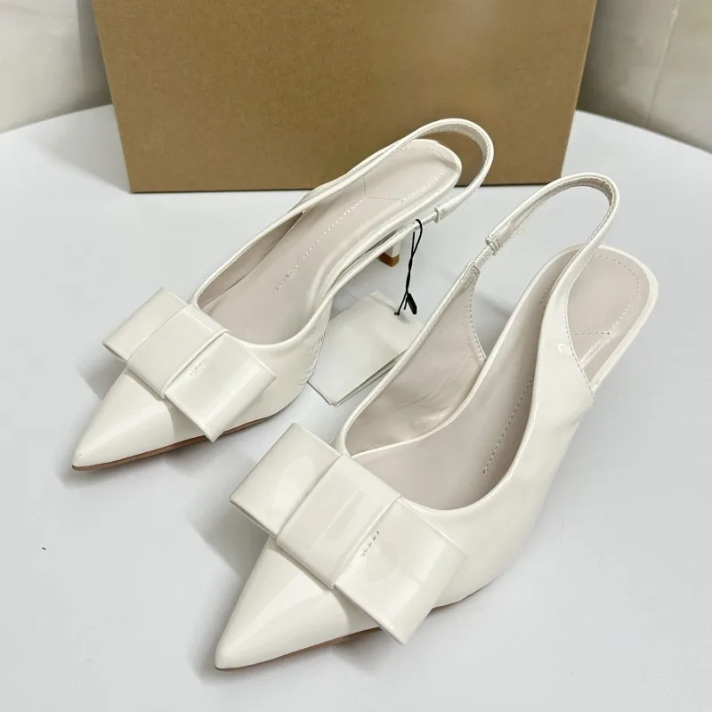 

Bowknot Design Sexy Women Pumps Brand Elegant Pointed Toe Patent Leather Designer Cozy Slingbacks High Heels Female Dress Shoes