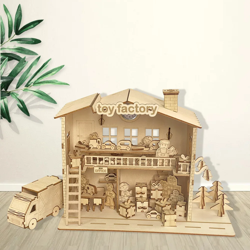 3d wooden three-dimensional puzzle children's doll house DIY toy factory handmade assembly craft ornaments great gifts for kids