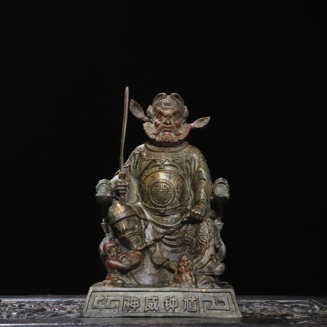 Old Bronze Cinnabar Mud gold Zhong Kui Exorcist Celestial Master Sitting statue immortal Sitting Buddha  Worship Hall Town house
