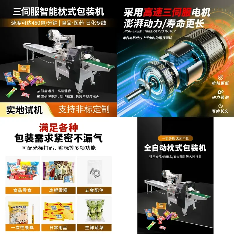 Automatic Food Packaging Machine for Bread Cakes Biscuits Snacks Candies Hardware Screws Vegetables Tableware Multi