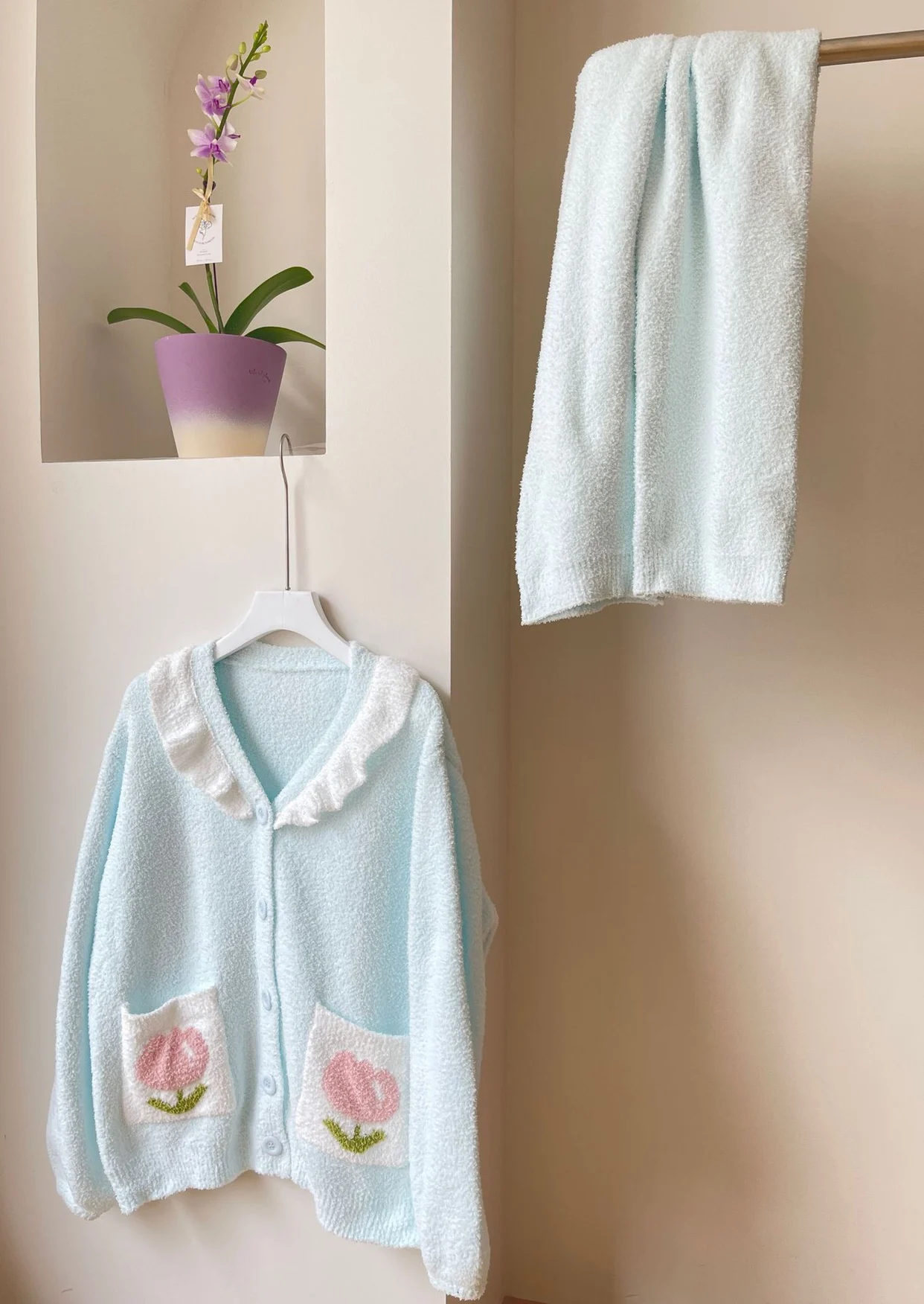 Set pigiama Sweet Tulip Autunno e inverno Donna Scollo a V Cardigan monopetto con volant Set da due pezzi Abbigliamento da casa per ragazze