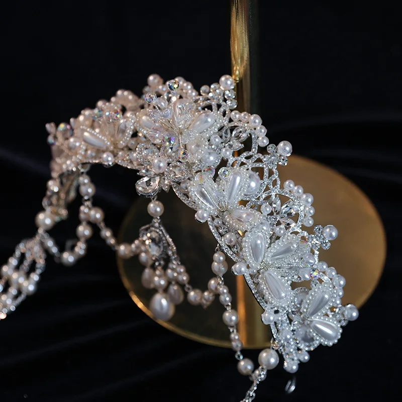Bridal Ornament Wedding Headdress Advanced Woven Crown Forehead Crown Ear Clip Forehead Chain Suitable for round Faces