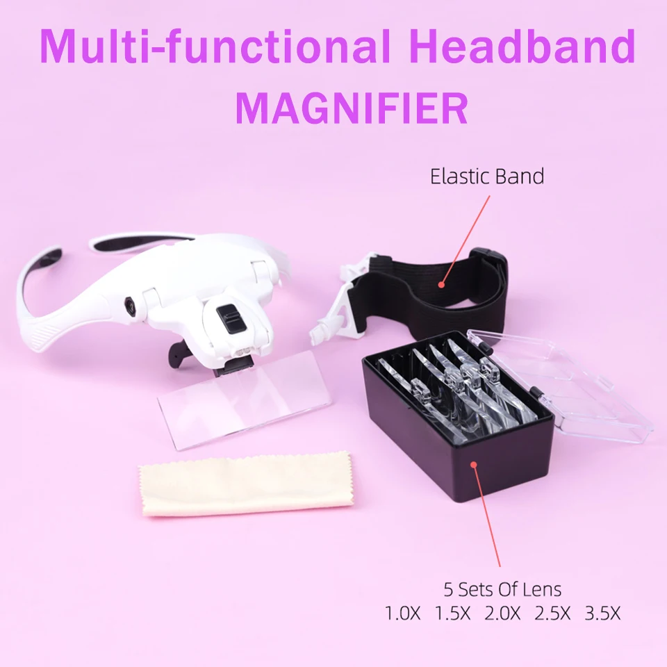 Multifunctional Eyebrow Tattoo Graft Eyelash Magnifier 5 Lens Headband Illumination Magnifying Glasses For Reading  Repair Craft