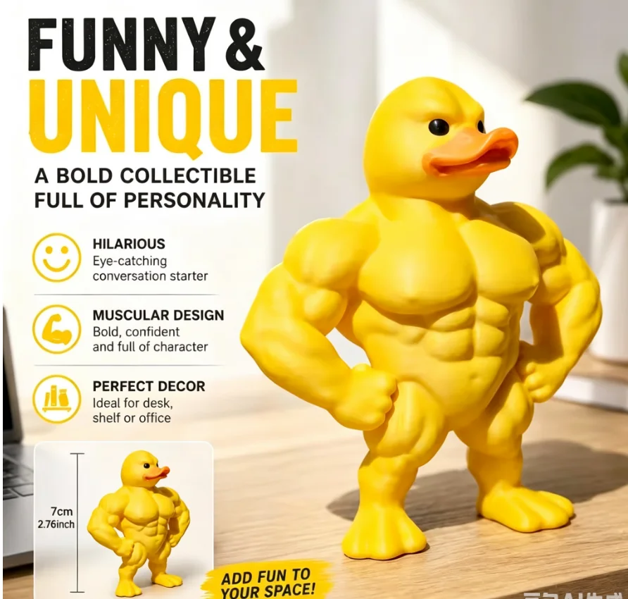 Funny Big Muscle Duck 3D Printed PLA Statue, Cute Desktop Bookshelf Ornament, Creative Office Home Car Decor, Unique Gift Idea